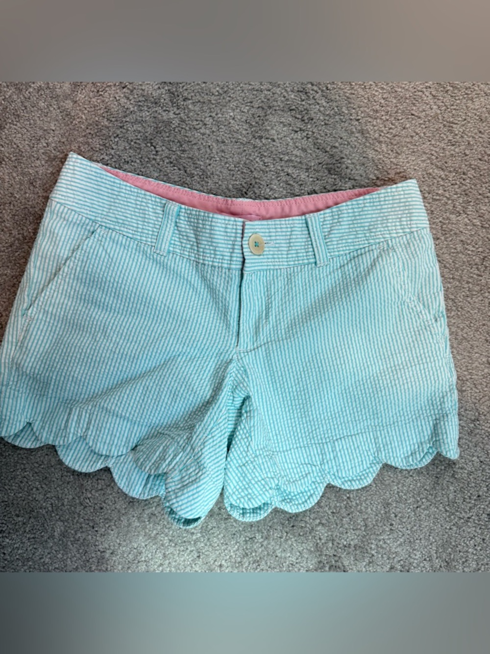 Lily Pulitzer Women's Seersucker Scallop Hem Shorts - Light Blue 00